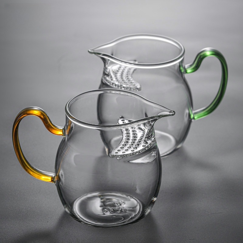 Set Gongfu de ceai cu filtru integrat în formă de semilună, ceașcă din sticlă pentru distribuție uniformă a ceaiului, cioc ascuțit, fără picurare
