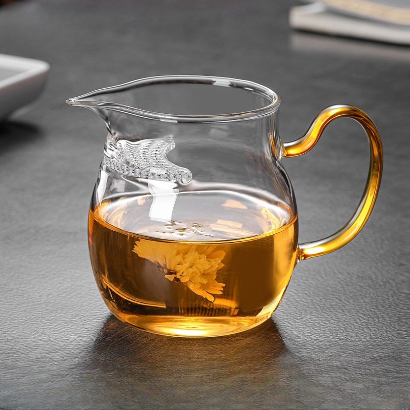 Set Gongfu de ceai cu filtru integrat în formă de semilună, ceașcă din sticlă pentru distribuție uniformă a ceaiului, cioc ascuțit, fără picurare