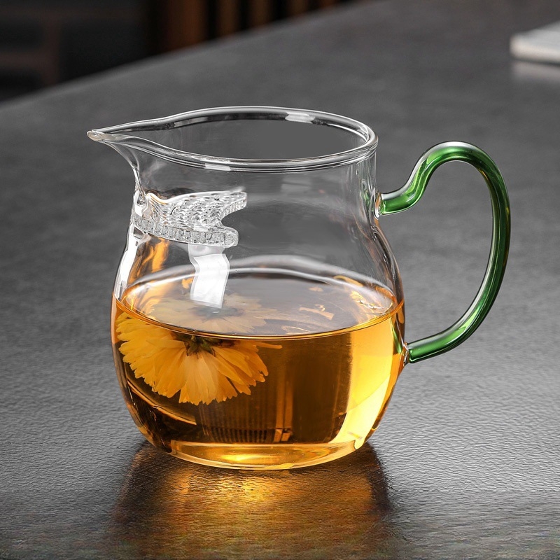 Set Gongfu de ceai cu filtru integrat în formă de semilună, ceașcă din sticlă pentru distribuție uniformă a ceaiului, cioc ascuțit, fără picurare