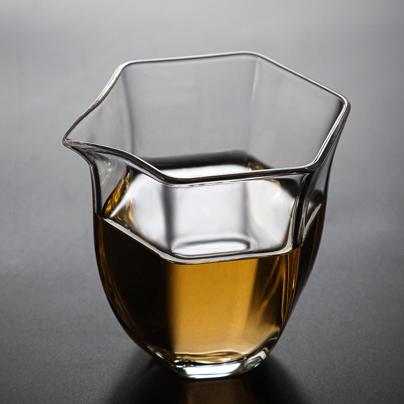 Pahar hexagonal din sticlă rezistentă la căldură, distribuitor de ceai – accesoriu transparent pentru setul de ceai