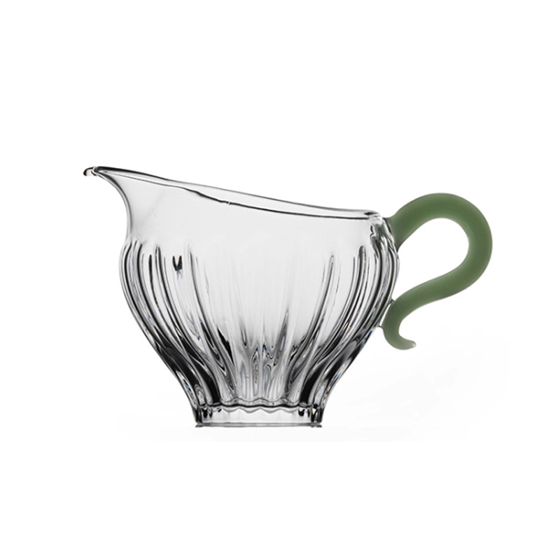 Ceșuță de sticlă cu mâner pentru turnare uniformă, divizor termorezistent pentru ceai, set Kung Fu de ceai cu motiv floare de prune, pahar transparent din borosilicatat înalt