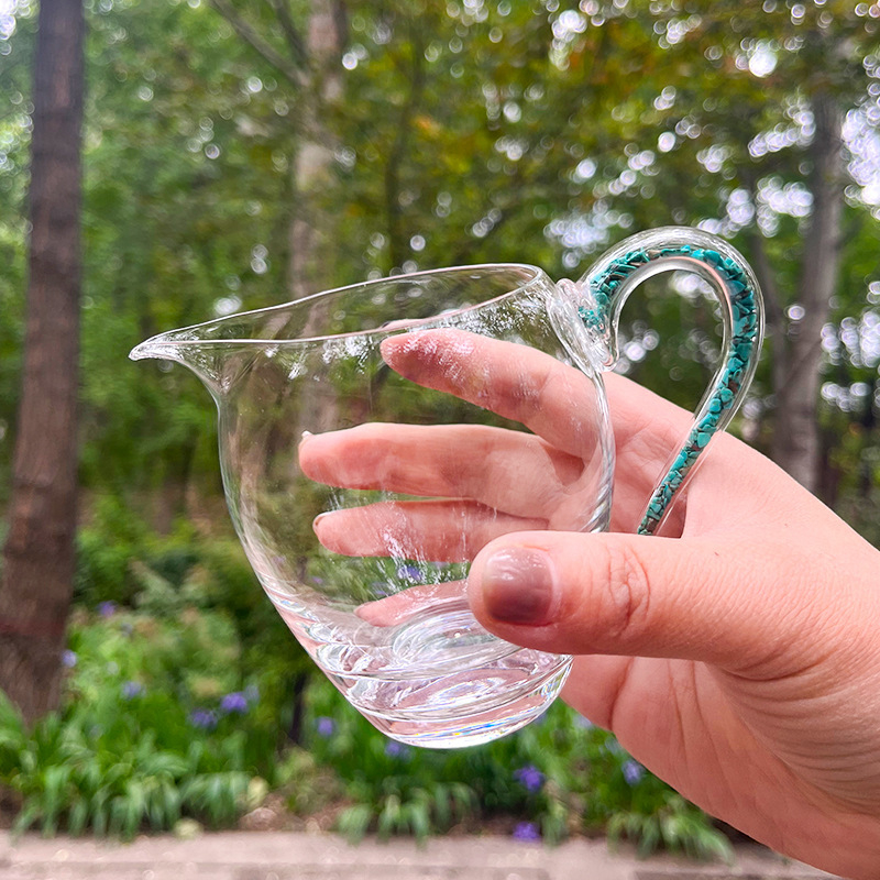 Set de ceai din cristal cu foi de aur și inserții turcoaze, ceainică rezistentă la căldură pentru infuzie și recipient de servire Gongfu ceai