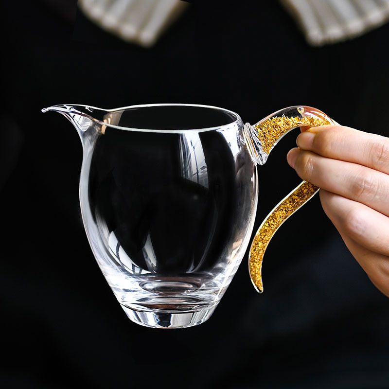 Set de ceai din sticlă cristal turcoaz cu mâner, set de ceai cu folie de aur, divizor de ceai îngroșat, ceașcă de împărțire a ceaiului, cadou de afaceri