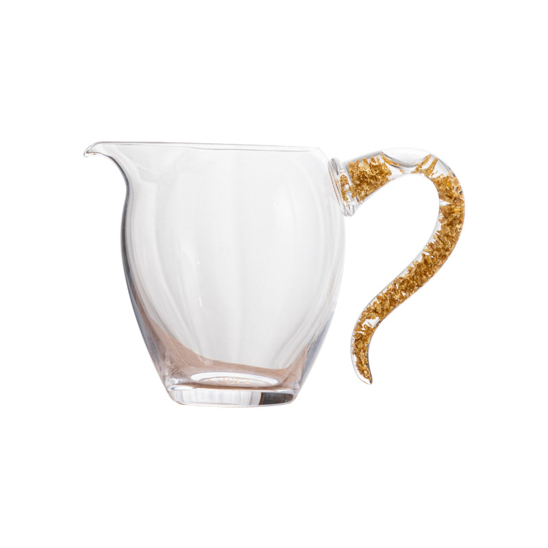 Set de ceai din sticlă cristal turcoaz cu mâner, set de ceai cu folie de aur, divizor de ceai îngroșat, ceașcă de împărțire a ceaiului, cadou de afaceri
