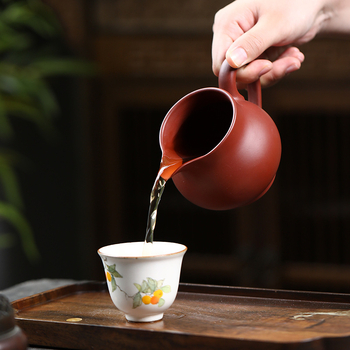 Set de ceai Yixing din lut mov, cană de distribuție a ceaiului și accesorii pentru ceremonia Kung Fu, realizat manual, Ceai Da Hong Pao galben, piatră minerală naturală