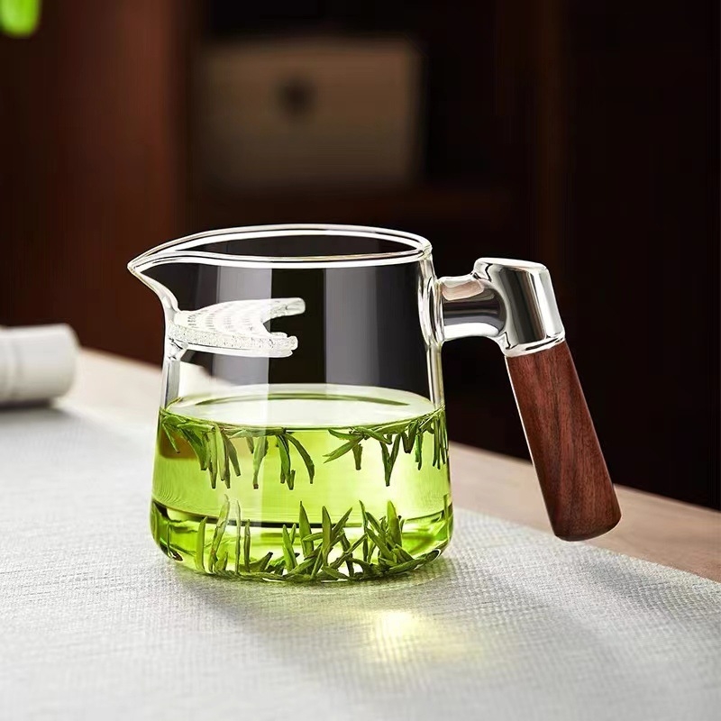 Pahar de sticlă în formă de semilună pentru ceai Gongfu, cu filtru integrat pentru ceai verde