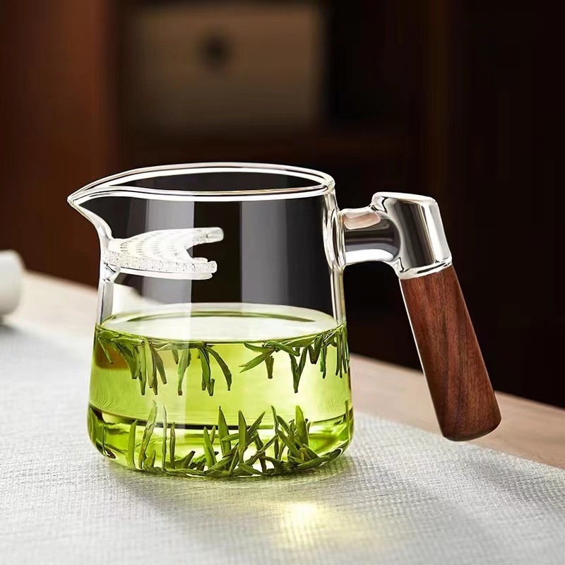 Pahar de sticlă în formă de semilună pentru ceai Gongfu, cu filtru integrat pentru ceai verde