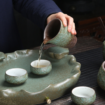 Set ceai ceramic în stil japonez cu ceașcă Gongdao, căni cu mâner lateral, tavă de ceai și instrument de distribuție a ceaiului