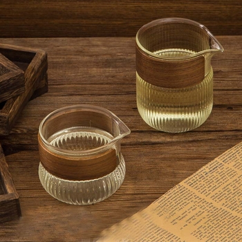 Ceasca de ceai din sticlă borosilică, cu mâner din lemn, rezistentă la temperaturi, pentru ceremonia de ceai
