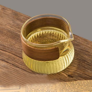 Ceasca de ceai din sticlă borosilică, cu mâner din lemn, rezistentă la temperaturi, pentru ceremonia de ceai