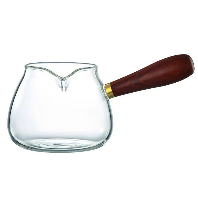 Ceșuță de sticlă cu mâner din lemn pentru ceai Kung Fu, set Gongfu, separator pentru ceai, ceașcă cu mâner lateral, rezistentă la temperaturi înalte, capacitate mare