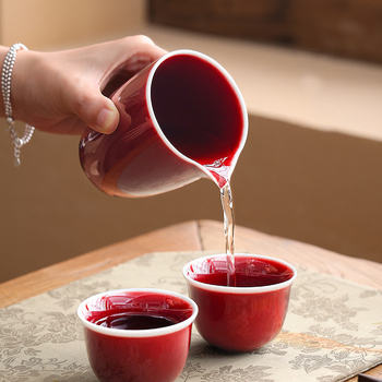 Cupa Gongdao ceramică cu glazură roșie, realizată manual, protecție împotriva arsurilor, pentru uz casnic, separator de ceai și tavă de ceai
