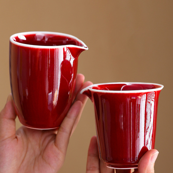 Cupa Gongdao ceramică cu glazură roșie, realizată manual, protecție împotriva arsurilor, pentru uz casnic, separator de ceai și tavă de ceai