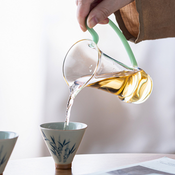Ceșuță cu mâner din sticlă borosilicat înaltă, stil chinezesc, accesoriu transparent pentru ceremonia ceaiului cu separator de ceai