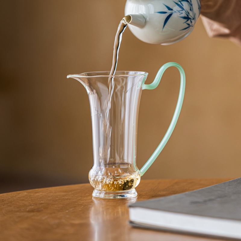 Ceșuță cu mâner din sticlă borosilicat înaltă, stil chinezesc, accesoriu transparent pentru ceremonia ceaiului cu separator de ceai