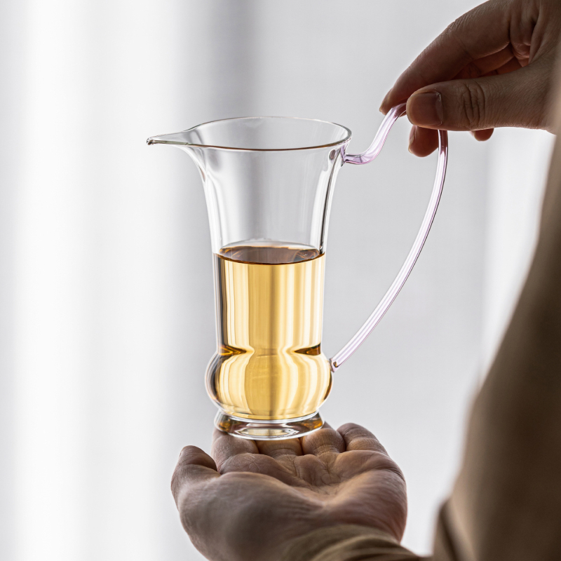 Ceșuță cu mâner din sticlă borosilicat înaltă, stil chinezesc, accesoriu transparent pentru ceremonia ceaiului cu separator de ceai