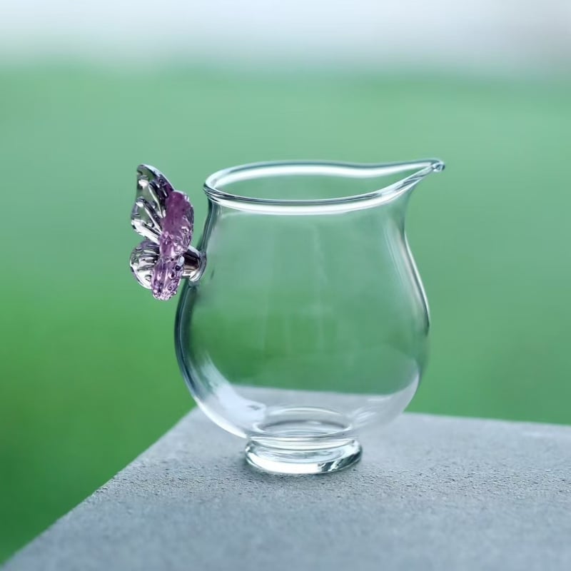 Set ceai cu mâner de fluture, tavă de ceai, separator de ceai și ceșcuță pentru turnare uniformă, sticlă borosilicată rezistentă la căldură, design simplu pentru uz casnic