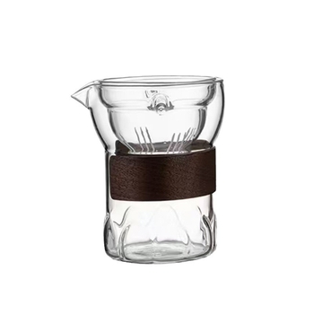 Ceșcuță de ceai din sticlă borosilicat rezistentă la căldură, cu filtru de ceai și inel din lemn izolant