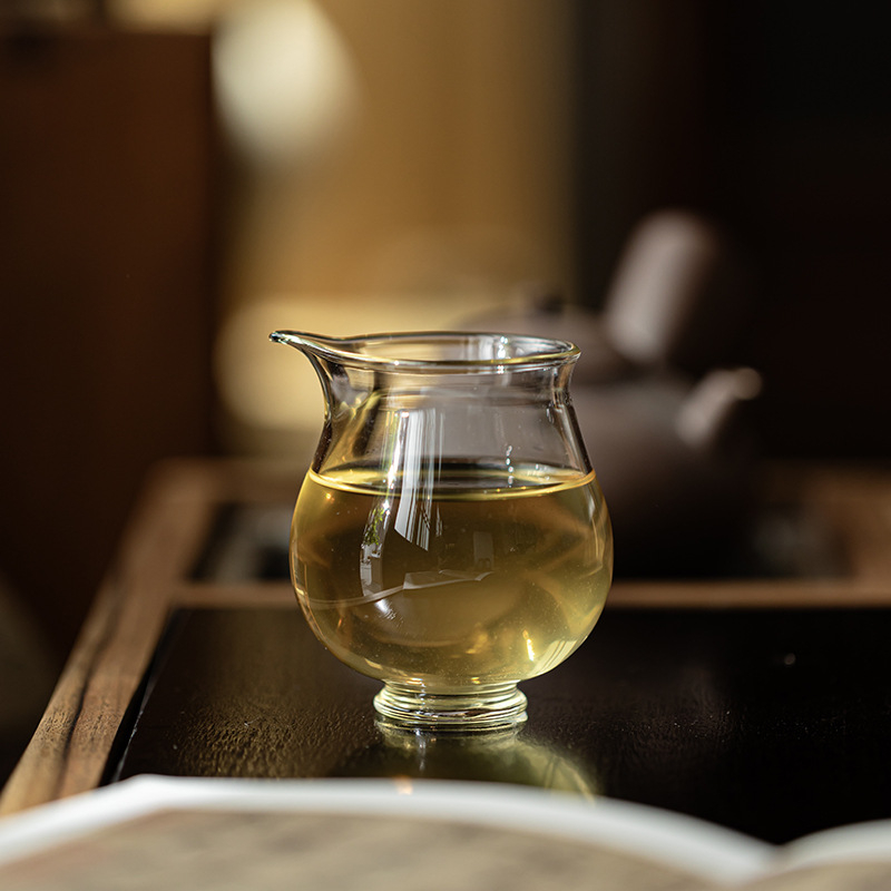 Fair Cup din sticlă cu margine argintie, set de ceai pentru uz casnic, lucrat manual, rezistent la temperaturi, separator creativ pentru ceai, accesorii pentru ceremonia ceaiului