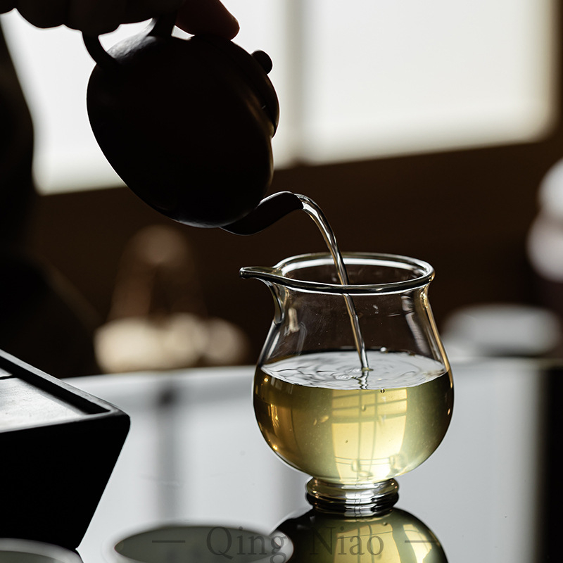 Fair Cup din sticlă cu margine argintie, set de ceai pentru uz casnic, lucrat manual, rezistent la temperaturi, separator creativ pentru ceai, accesorii pentru ceremonia ceaiului