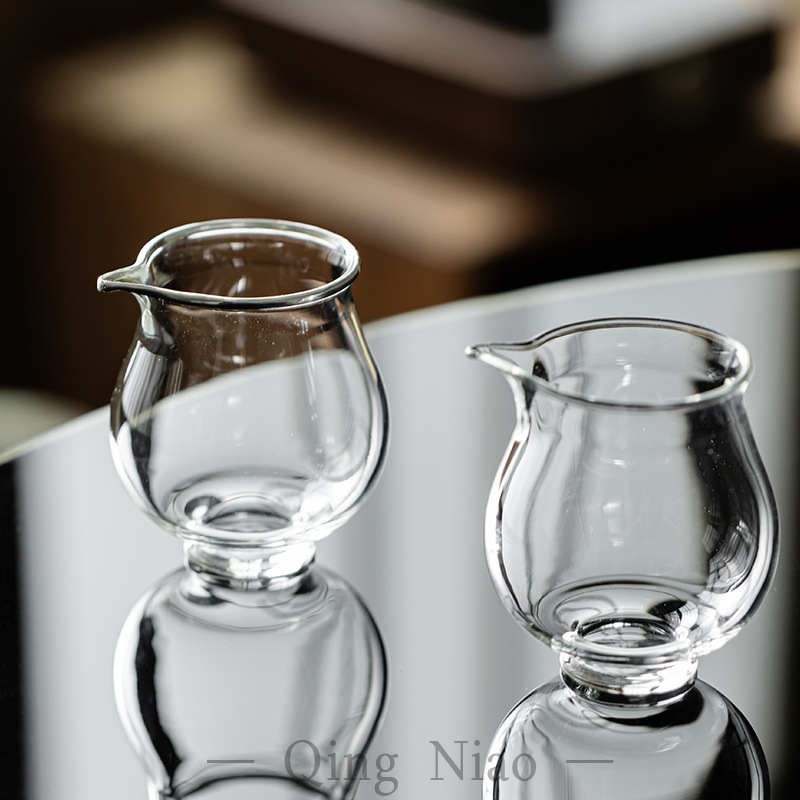 Fair Cup din sticlă cu margine argintie, set de ceai pentru uz casnic, lucrat manual, rezistent la temperaturi, separator creativ pentru ceai, accesorii pentru ceremonia ceaiului