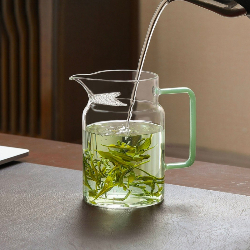 Filtru de ceai în formă de semilună, cu ceașcă integrată pentru infuzare, sticlă borosilat rezistentă la căldură, separator îngroșat pentru ceai verde