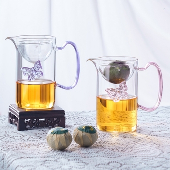 Ceșuță de ceai cu mâner colorat și separator de ceai, din sticlă borosilicată înaltă, pentru separare și filtrare
