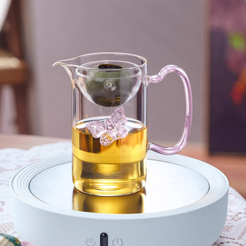 Ceșuță de ceai cu mâner colorat și separator de ceai, din sticlă borosilicată înaltă, pentru separare și filtrare