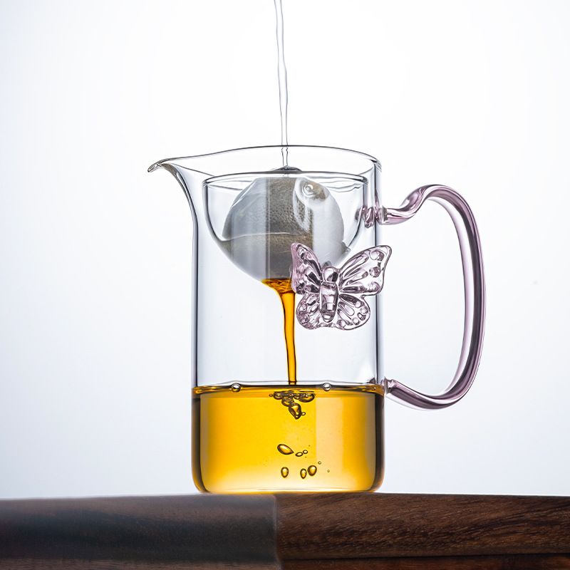 Ceșuță de ceai cu mâner colorat și separator de ceai, din sticlă borosilicată înaltă, pentru separare și filtrare