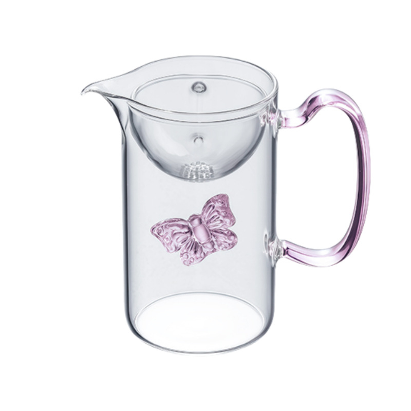 Ceșuță de ceai cu mâner colorat și separator de ceai, din sticlă borosilicată înaltă, pentru separare și filtrare