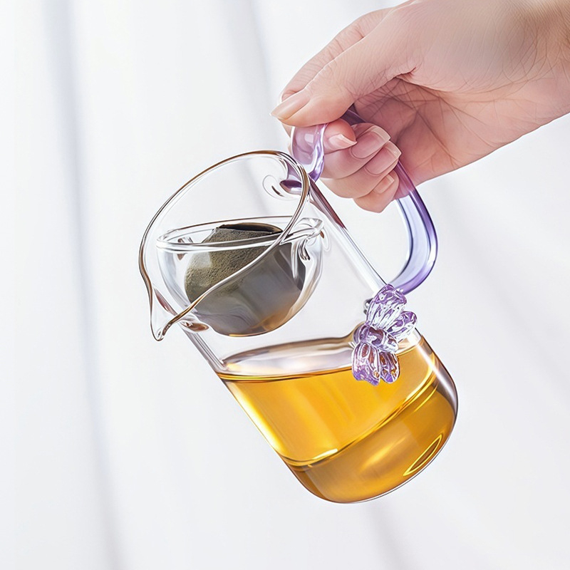 Ceșuță de ceai cu mâner colorat și separator de ceai, din sticlă borosilicată înaltă, pentru separare și filtrare