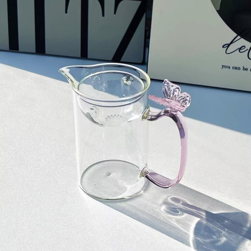 Infuzor de ceai din sticlă cu design de fluture, filtru integrat și cană pentru turnare echilibrată, pentru ceai de mandarină