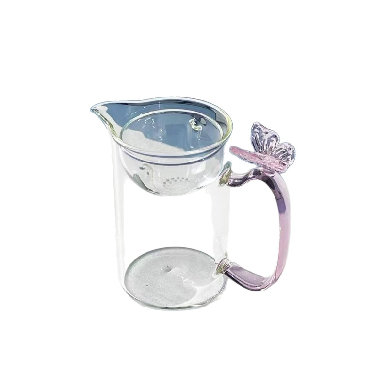 Infuzor de ceai din sticlă cu design de fluture, filtru integrat și cană pentru turnare echilibrată, pentru ceai de mandarină