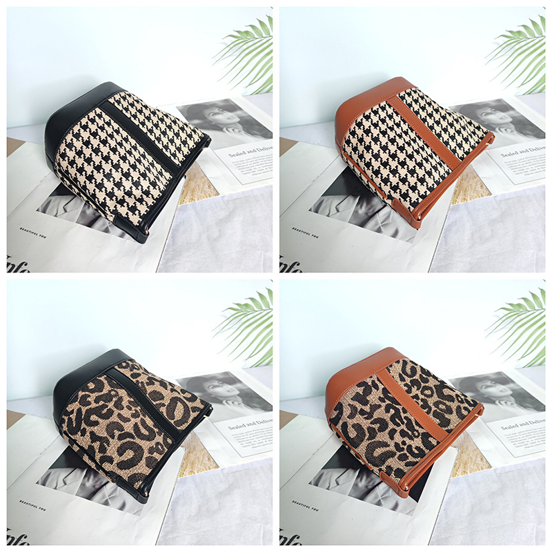 Kanvas torba tipa kofa s uzorkom houndstooth leopard, srednje veličine, za svakodnevnu uporabu - Jesen/Zima 2022