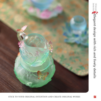 Set de ceai din sticlă cu fluture și lotus, separator de ceai, decor Gongfu