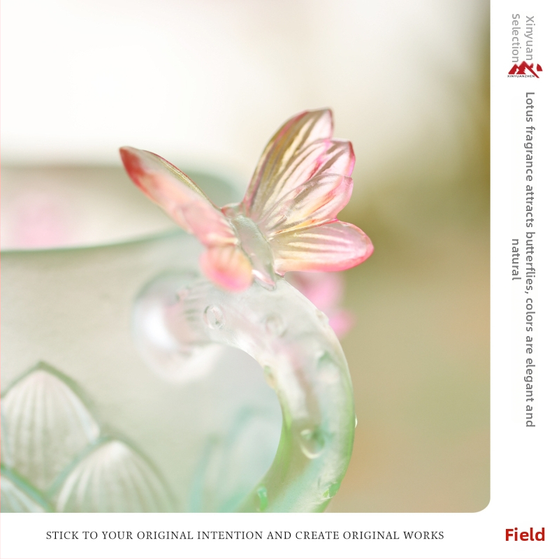 Set de ceai din sticlă cu fluture și lotus, separator de ceai, decor Gongfu
