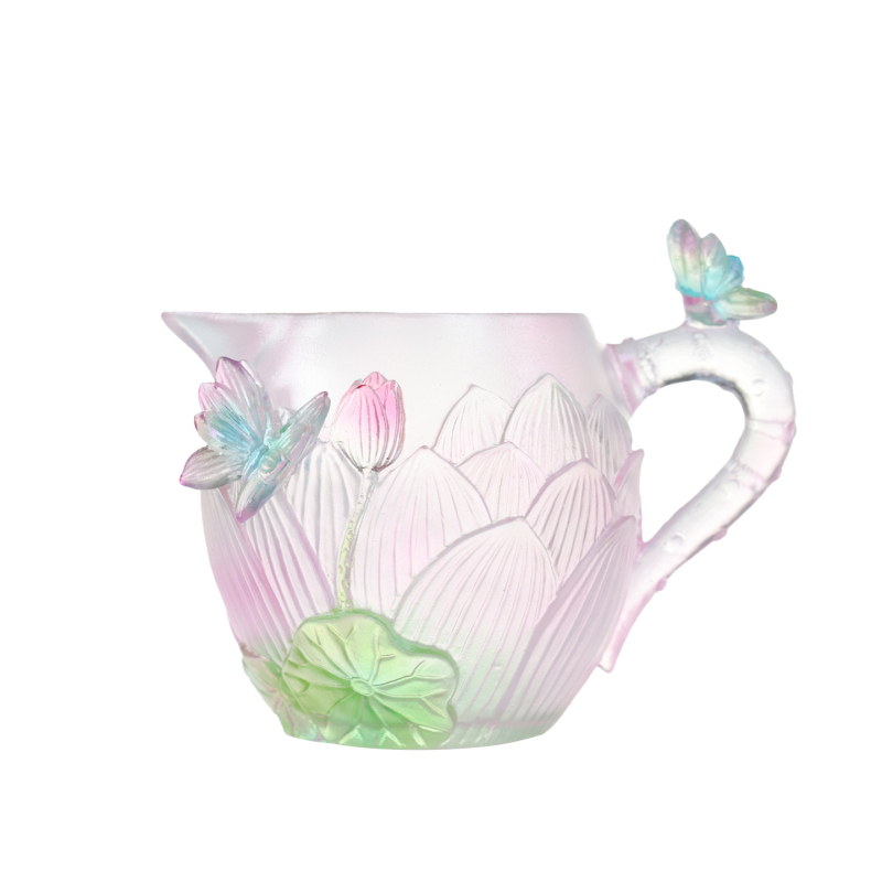 Set de ceai din sticlă cu fluture și lotus, separator de ceai, decor Gongfu