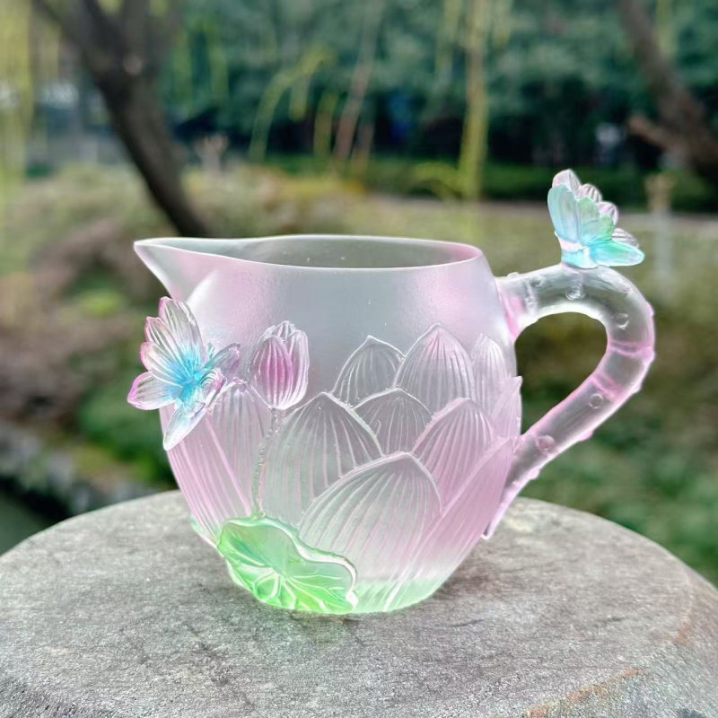 Set de ceai din sticlă cu fluture și lotus, separator de ceai, decor Gongfu