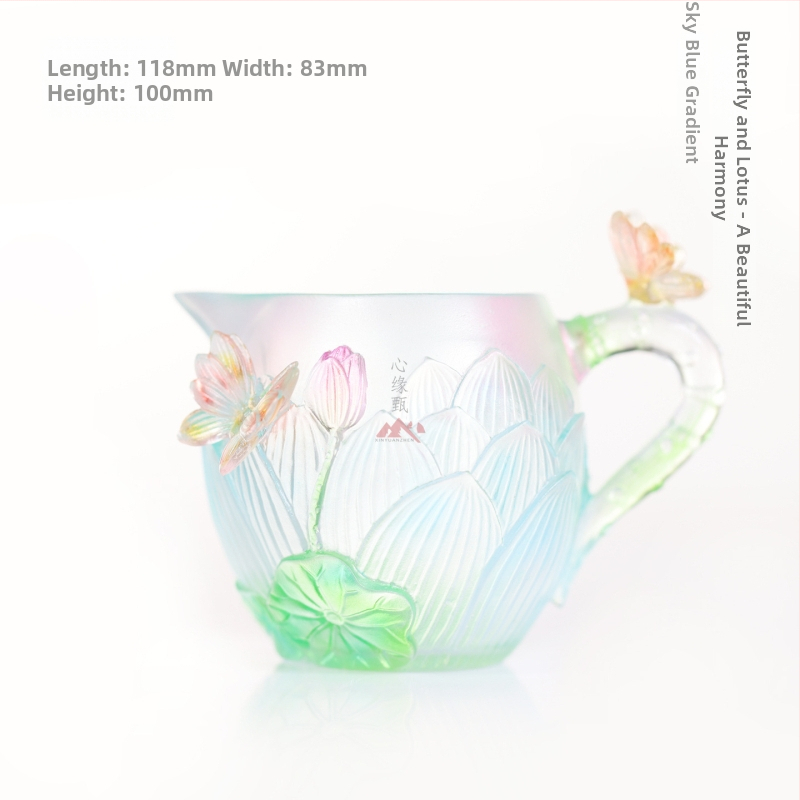 Set de ceai din sticlă cu fluture și lotus, separator de ceai, decor Gongfu