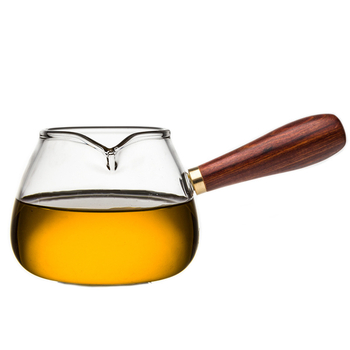 Ceainic din sticlă cu mâner lateral din lemn, distribuitor de ceai și ceașcă de turnare – set de ceai Kung Fu pentru uz casnic