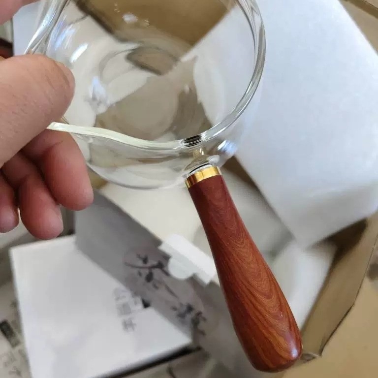 Ceainic din sticlă cu mâner lateral din lemn, distribuitor de ceai și ceașcă de turnare – set de ceai Kung Fu pentru uz casnic