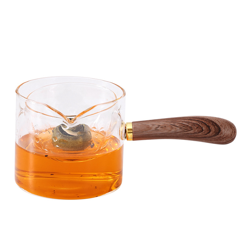 Ceșcă de ceai din sticlă cu mâner lateral, pereți groși, set accesorii pentru ceai cu filtru rezistent la temperaturi înalte