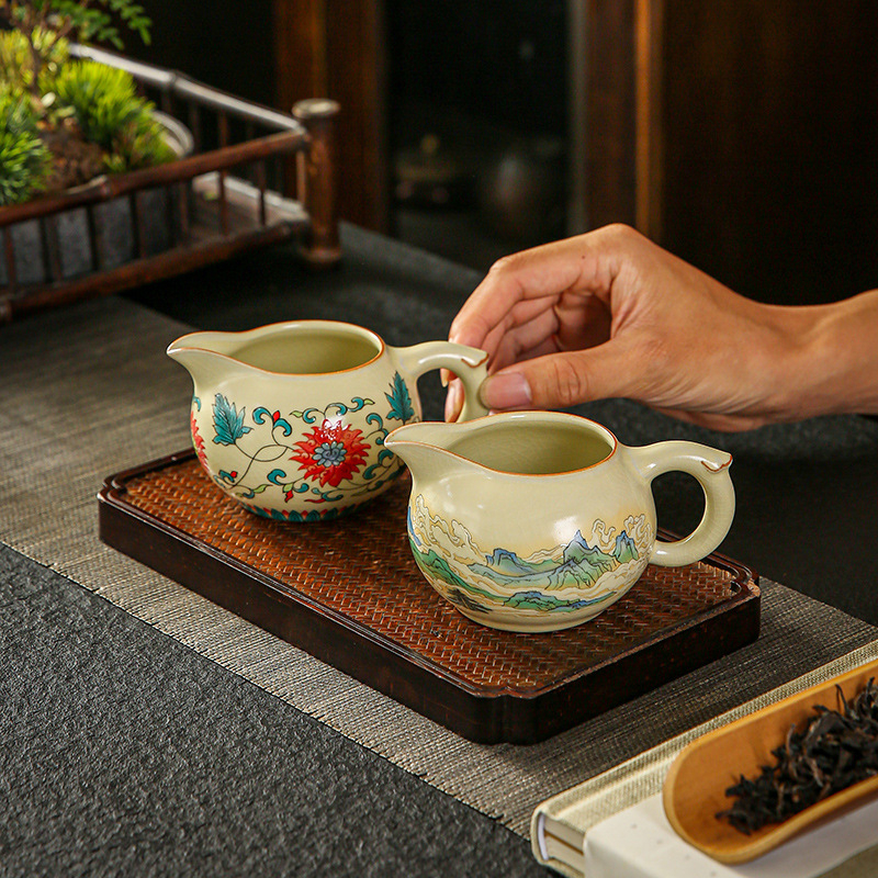 Set de ceai Kung Fu din porțelan Ru kiln Moon White, cu Tea Sea, ceașcă Gong Dao, accesorii ceramice pentru ceai, model cu crăpături de gheață și aripă de cicadă