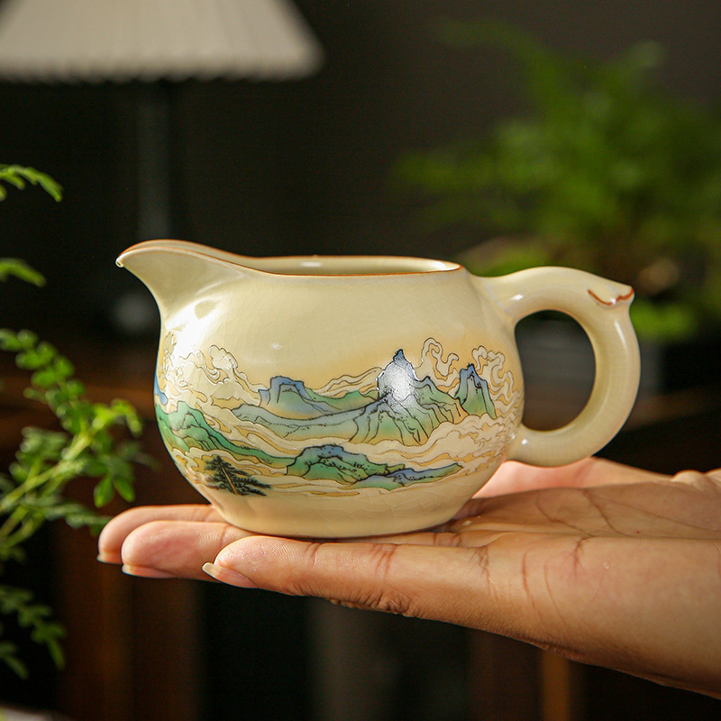 Set de ceai Kung Fu din porțelan Ru kiln Moon White, cu Tea Sea, ceașcă Gong Dao, accesorii ceramice pentru ceai, model cu crăpături de gheață și aripă de cicadă