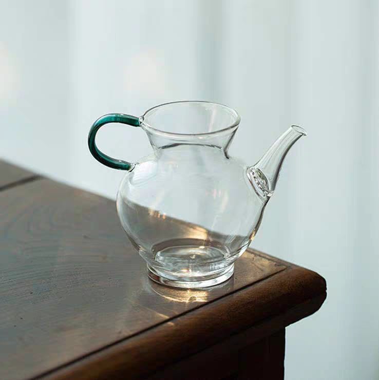 Set de ceai din sticlă rezistentă la temperatură, cu ceainic verde transparent în stil Song, filtru de ceai și rezervor de ceai, design minimalist