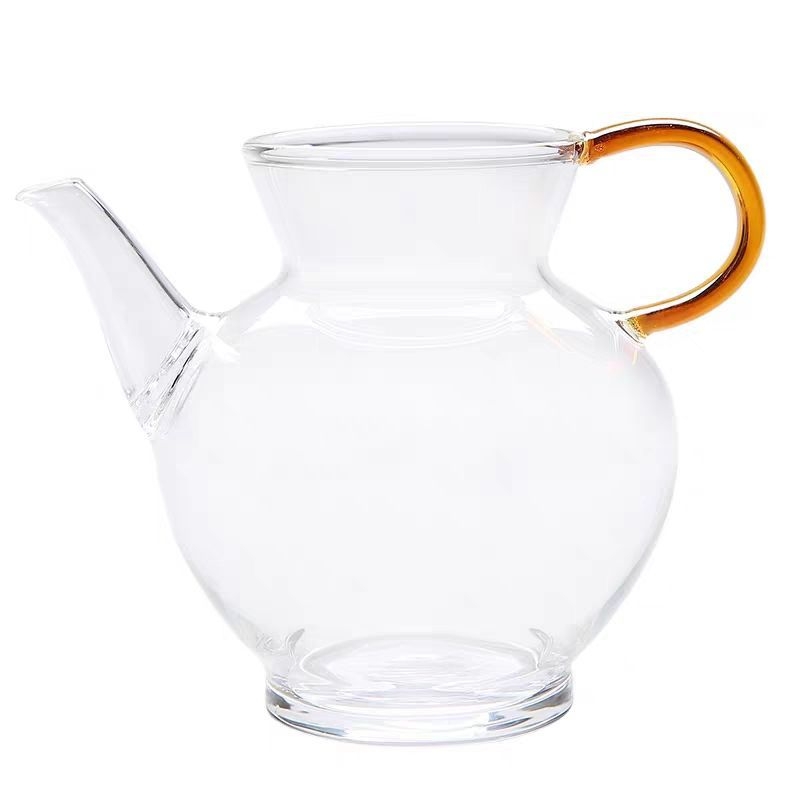 Set de ceai din sticlă rezistentă la temperatură, cu ceainic verde transparent în stil Song, filtru de ceai și rezervor de ceai, design minimalist