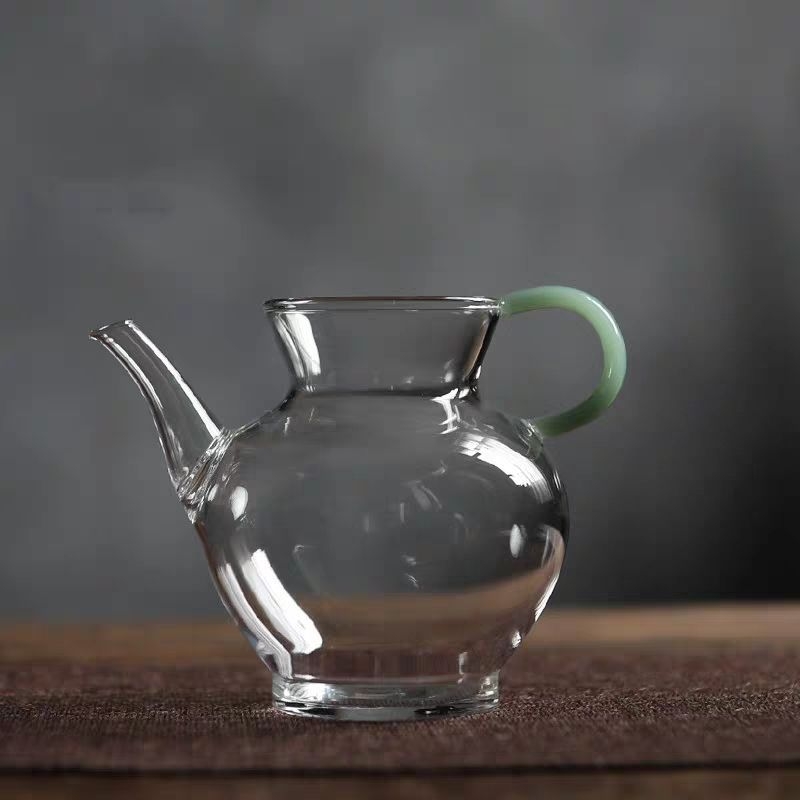 Set de ceai din sticlă rezistentă la temperatură, cu ceainic verde transparent în stil Song, filtru de ceai și rezervor de ceai, design minimalist