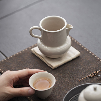 Set ceramic Kung Fu pentru ceai cu ceașcă Gongdao cu mâner, tavă de ceai și stil Song
