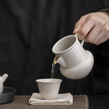 Set ceramic Kung Fu pentru ceai cu ceașcă Gongdao cu mâner, tavă de ceai și stil Song