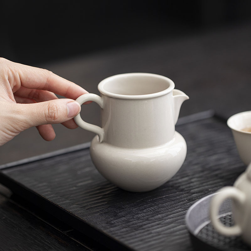 Set ceramic Kung Fu pentru ceai cu ceașcă Gongdao cu mâner, tavă de ceai și stil Song